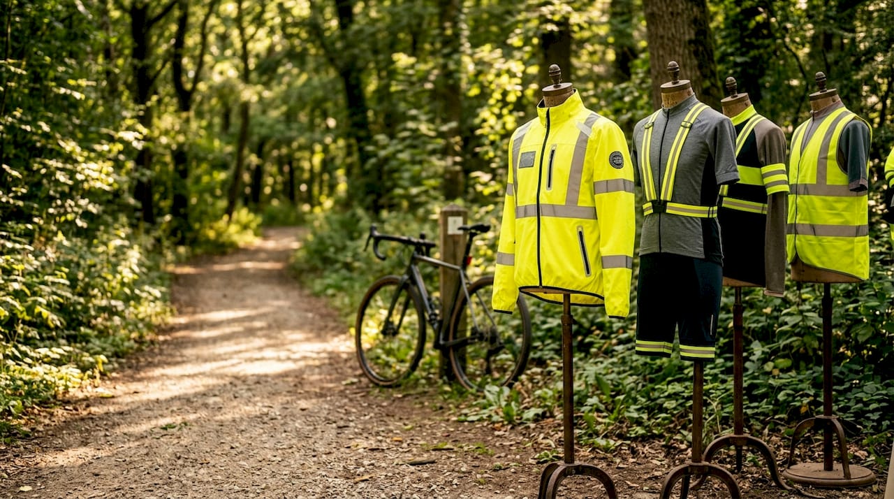 Tenues cyclistes réfléchissantes présentées en studio