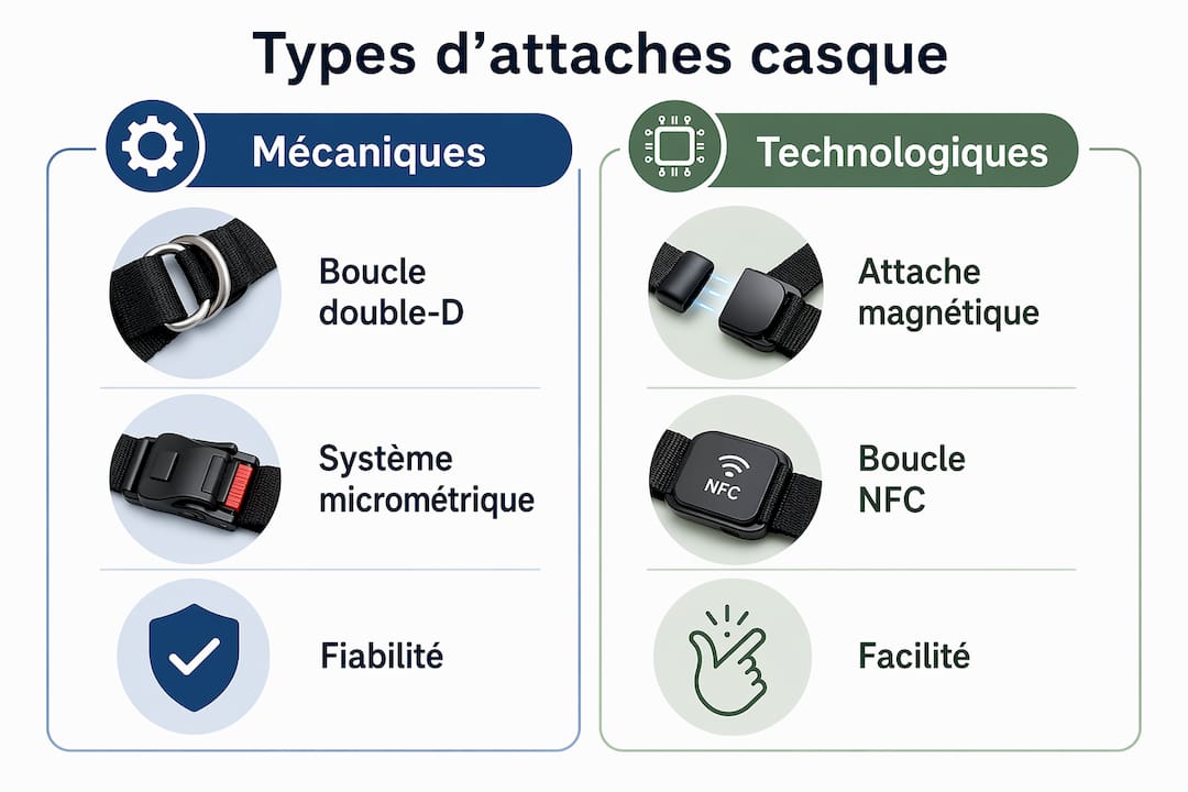 Infographie : tour d’horizon des différents systèmes de fixation pour casques