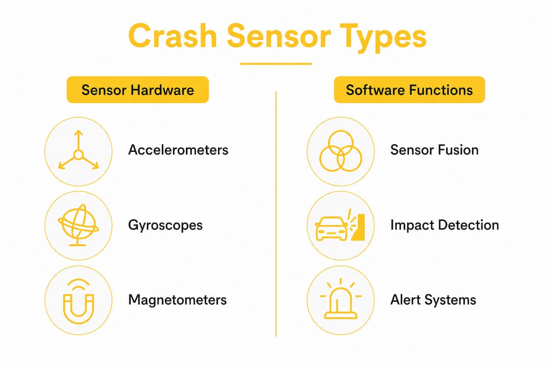 Infographic comparing crash sensor hardware and software types