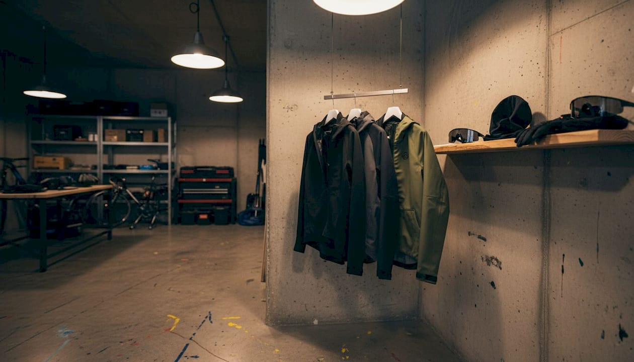 Mannequin équipé pour le cyclisme en hiver, avec une tenue trois couches