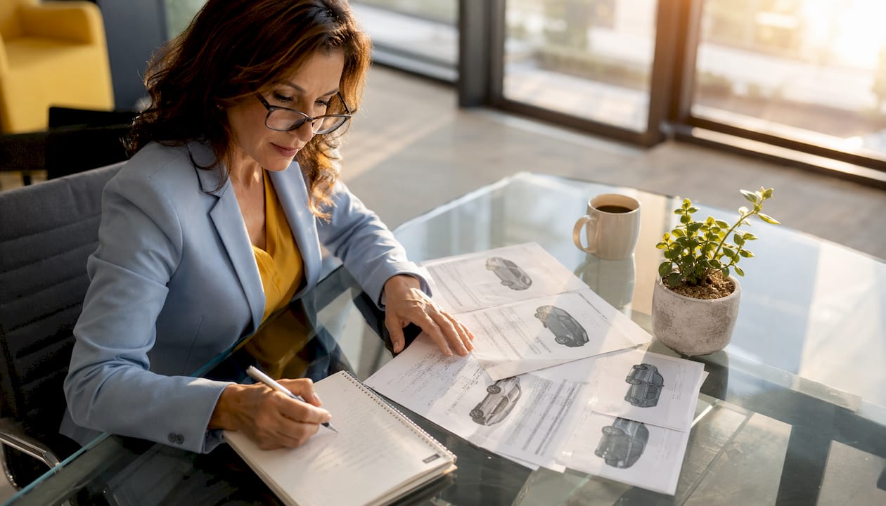 Female fleet manager reviewing vehicle specs