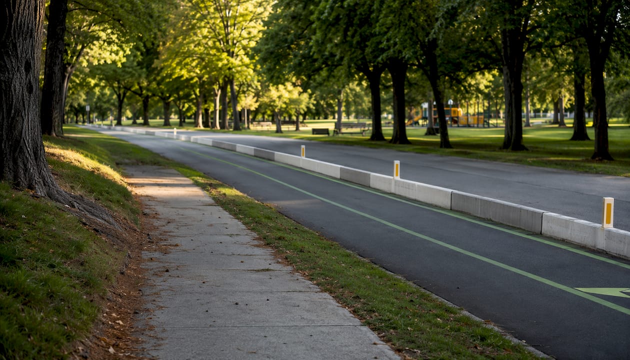 Empty protected cycle track with physical barriers
