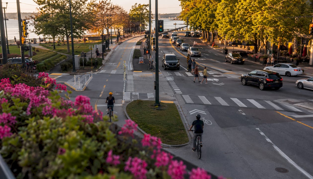 Aerial intersection showing varied bike lanes