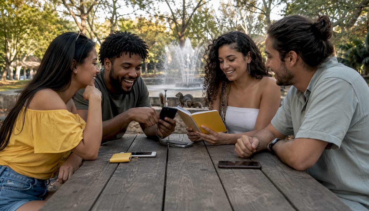 Friends choosing a hookah lounge in Calgary outdoors
