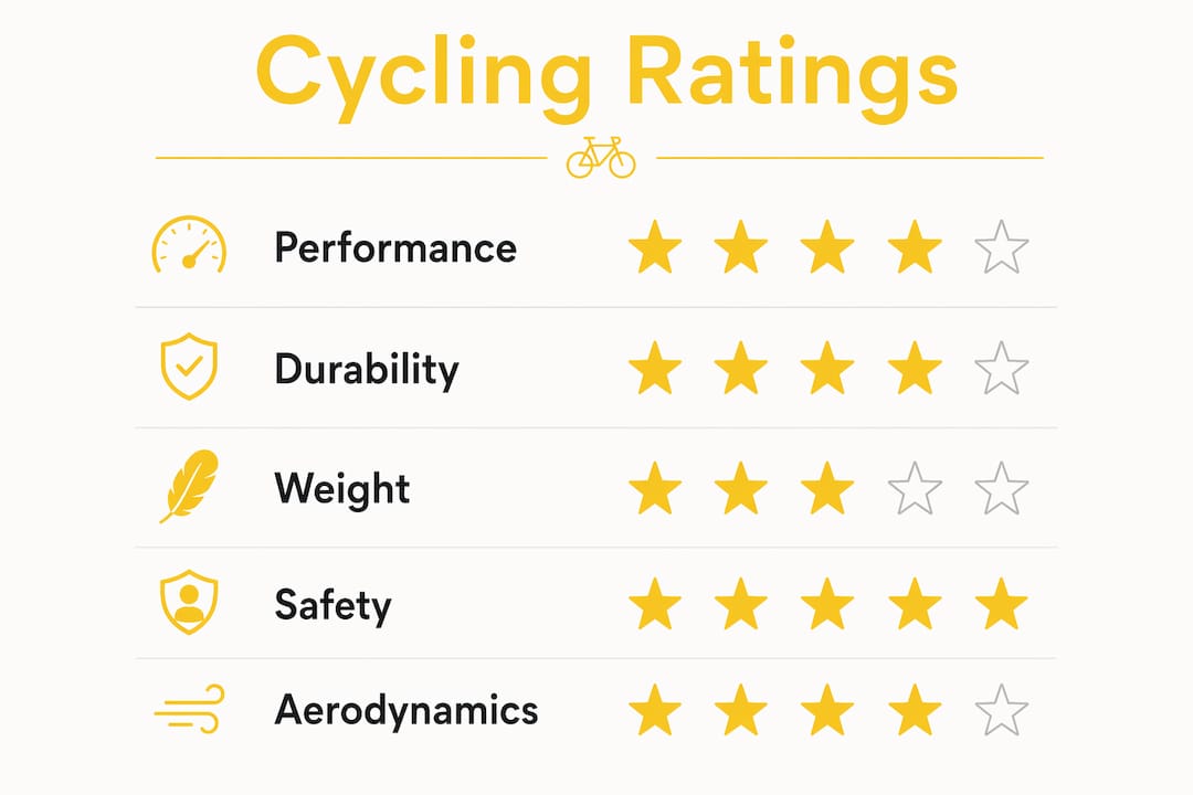 Infographic showing ranked cycling equipment rating criteria