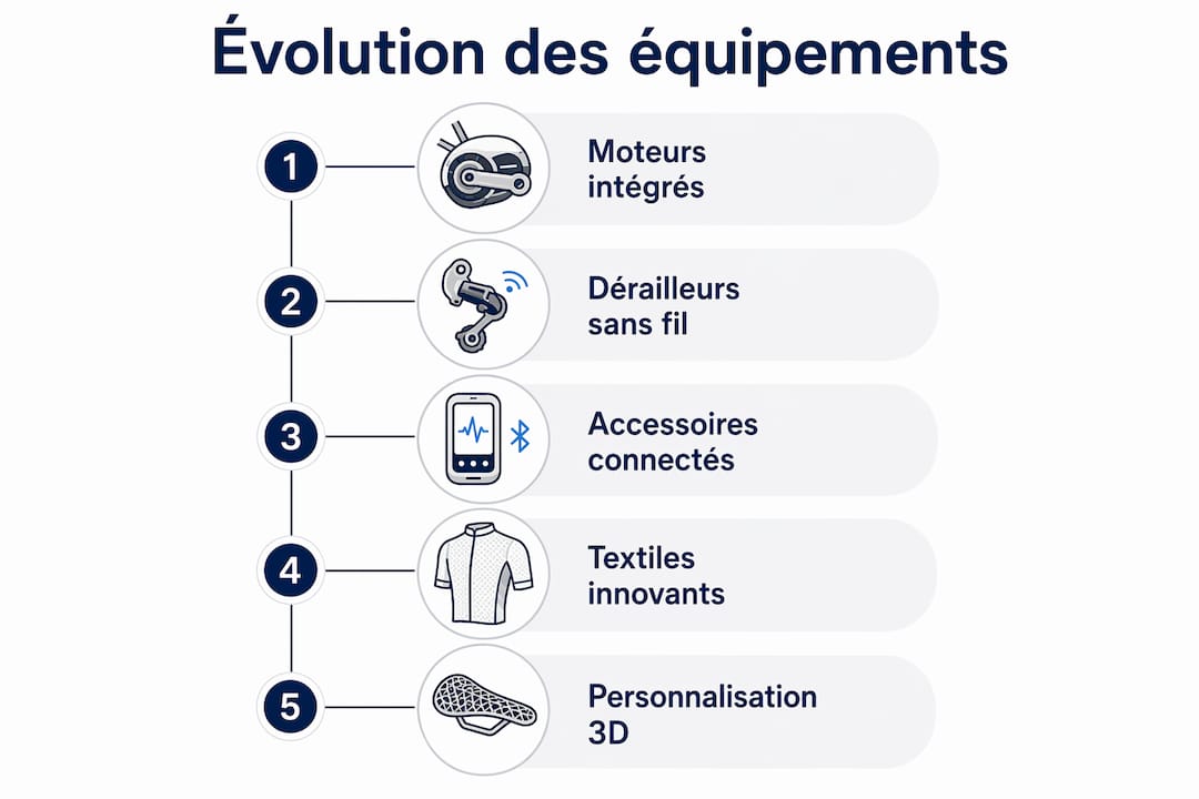 Panorama graphique des grandes évolutions dans l’équipement des cyclistes
