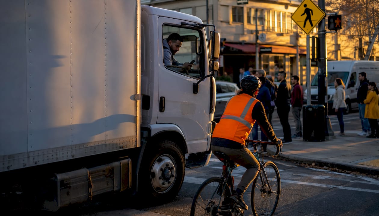 Truck driver distracted near cyclist at intersection