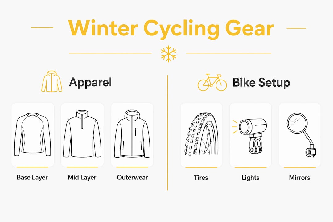 Infographic comparing winter cycling apparel and bike adaptations