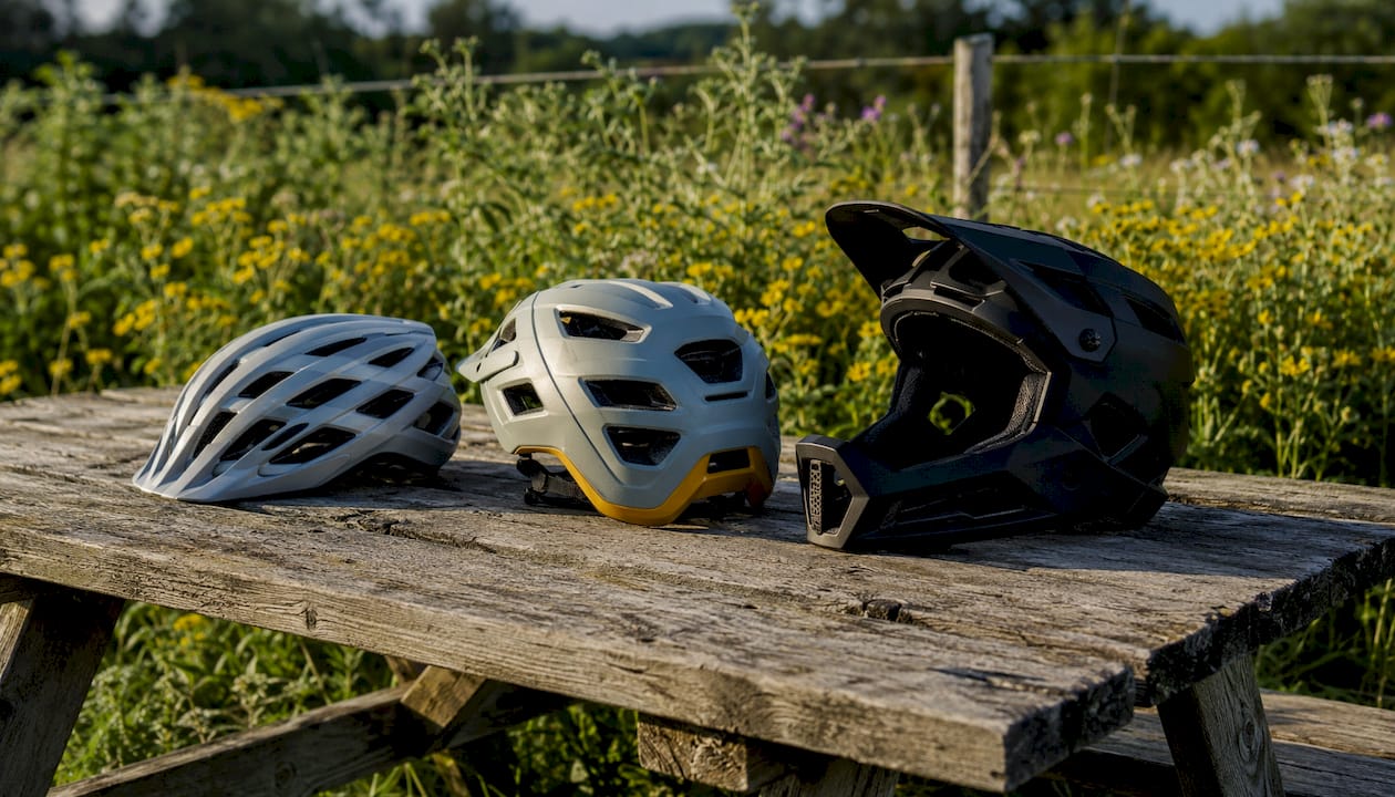 Three gravel cycling helmets side-by-side comparison