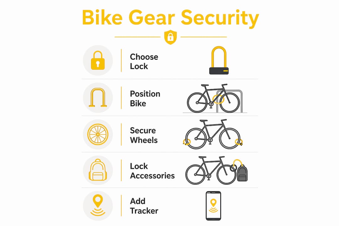 Infographic illustrating bike gear security steps