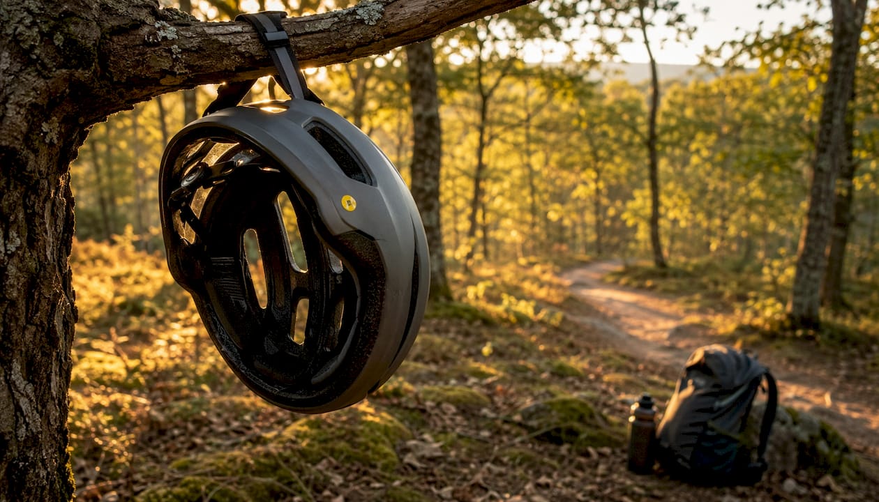 Zoom sur un casque de sécurité équipé du système MIPS, idéal pour les activités en plein air.