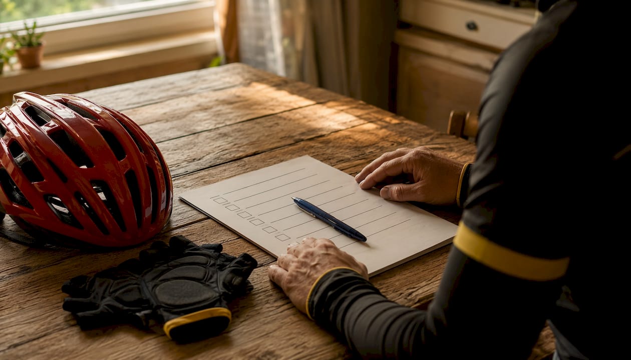 Risk assessment checklist and cycling gear close-up