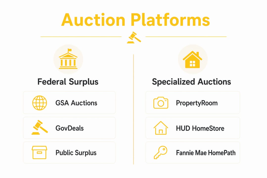 Infographic comparing government auction platforms