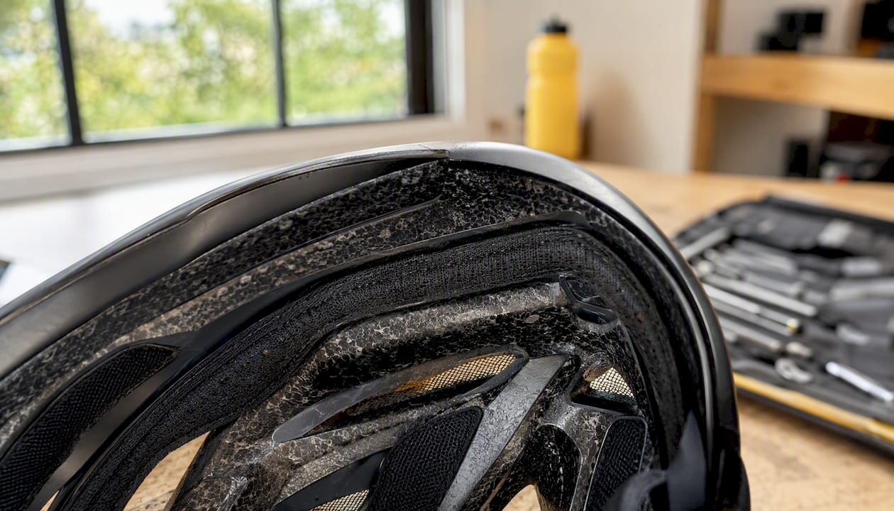 Close-up of helmet liner for rotation protection
