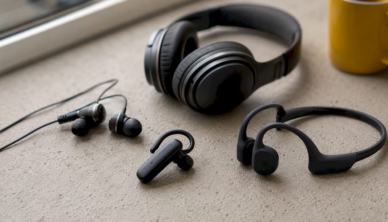 Close-up of banned cyclist ear audio devices