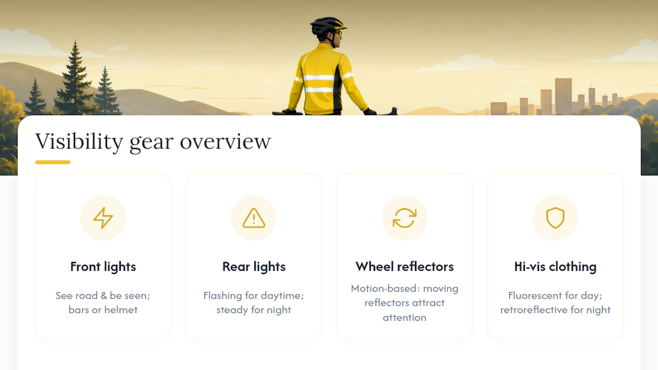 Diagram of core cyclist visibility gear categories and functions