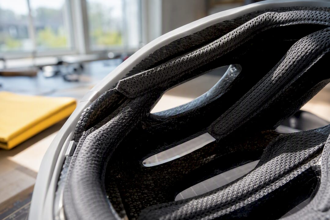 Helmet lower rear padding and vents close-up