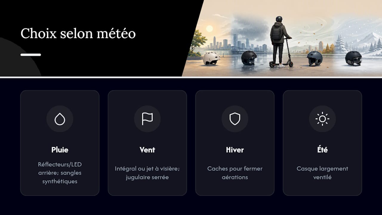 Schéma de la ventilation du casque et de son adaptation aux intempéries