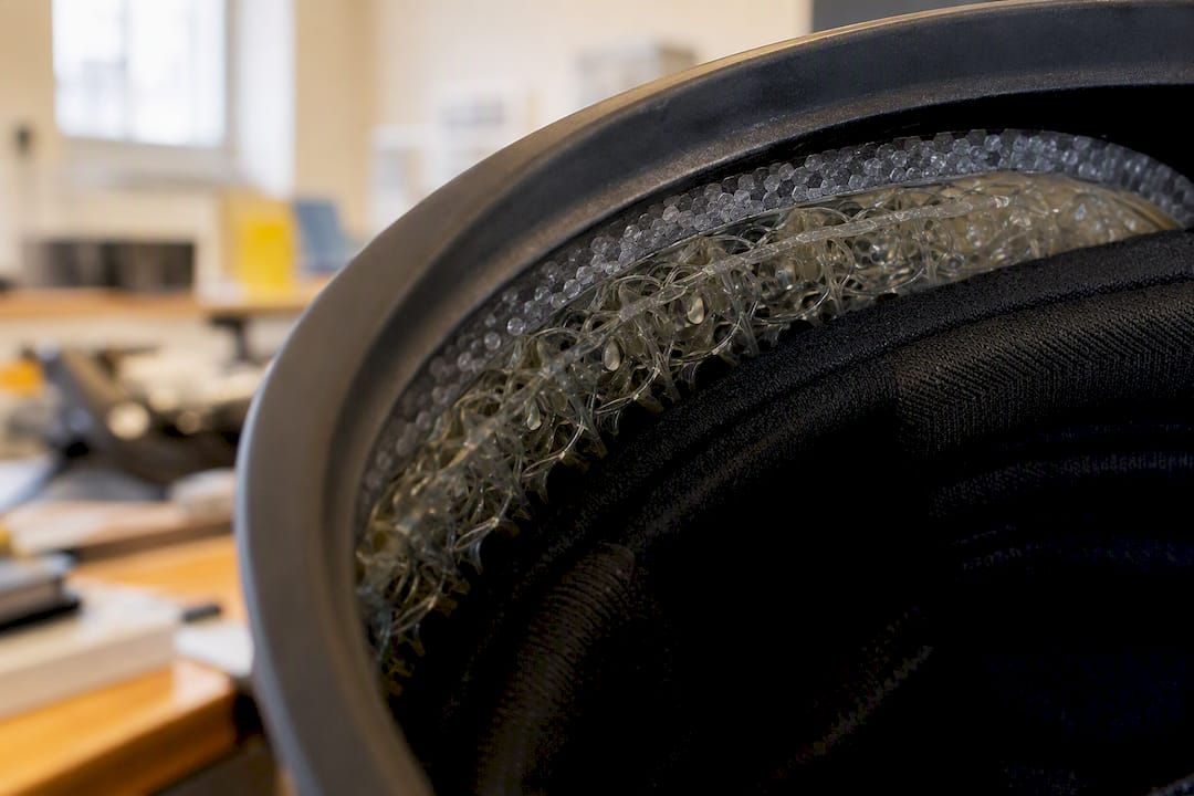 Close-up of helmet foam and rotation-damping layer