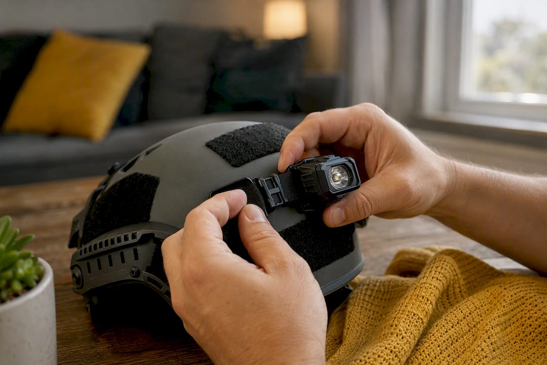 Hands mounting helmet light safely