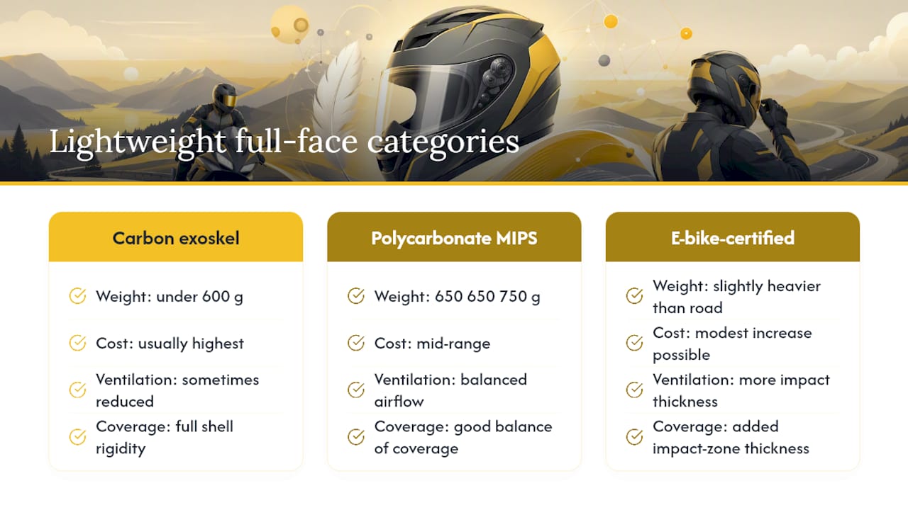 Comparison of full-face helmet weight categories