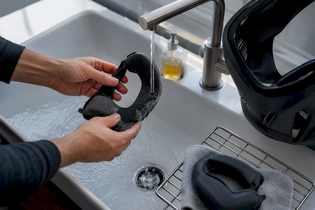 Hands cleaning removable helmet cheek pad