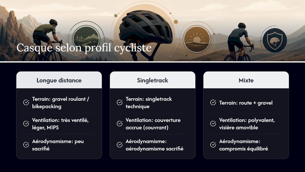 Trois profils gravel et critères pour choisir un casque