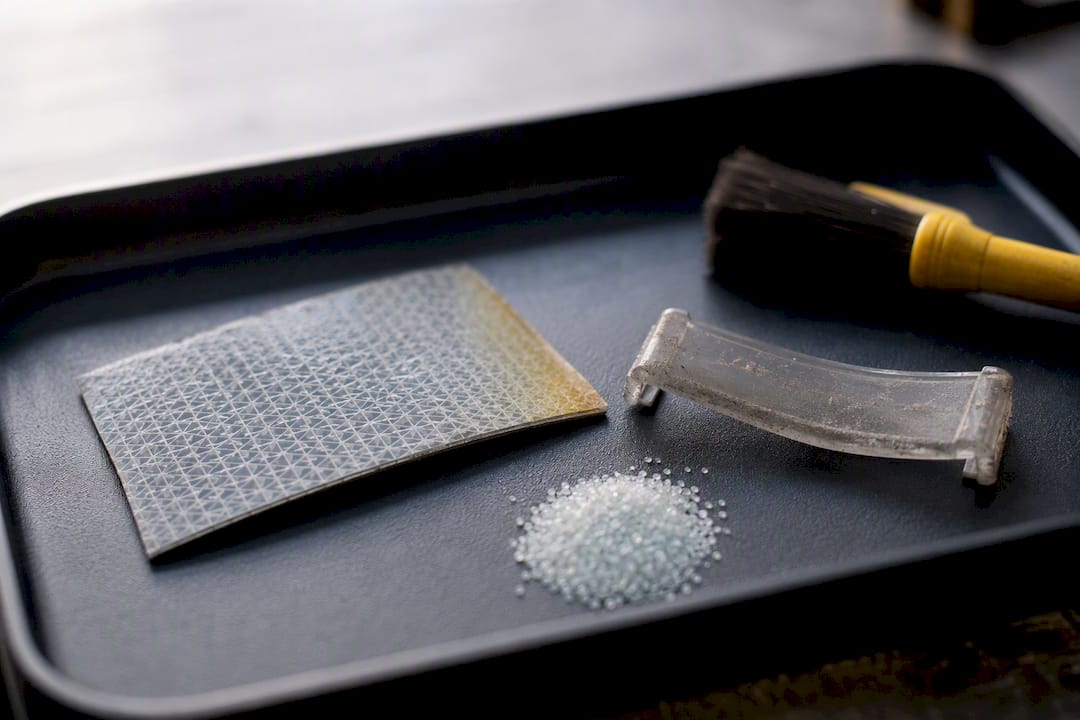 Reflective material samples showing weathering