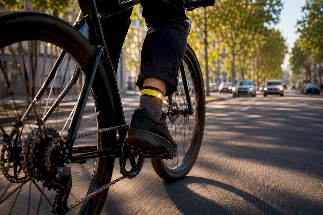 Reflective ankle accent moving while cycling