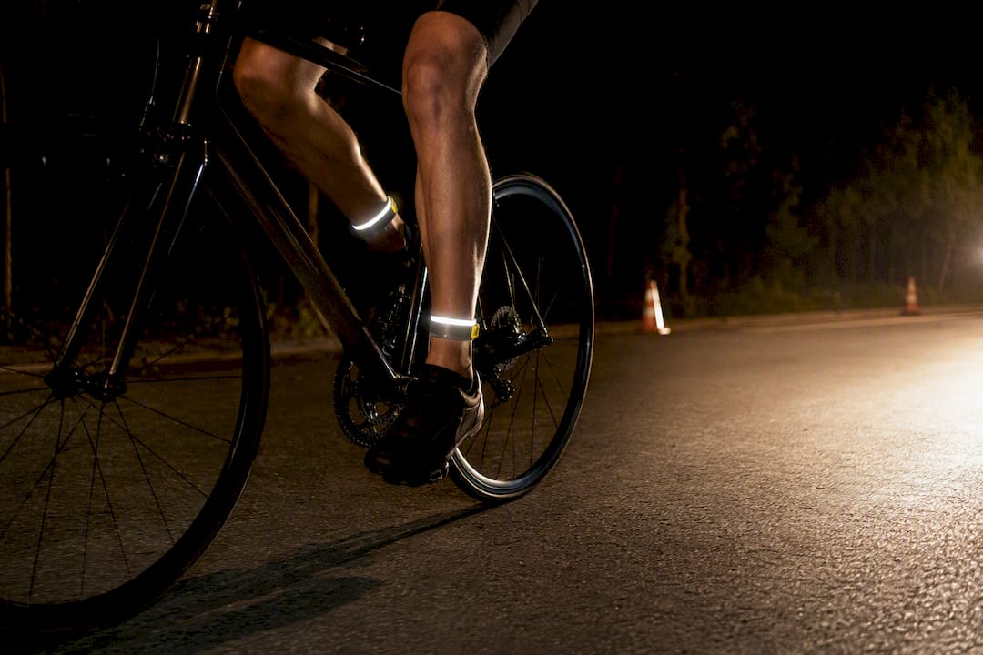 Reflective ankle details moving during pedaling