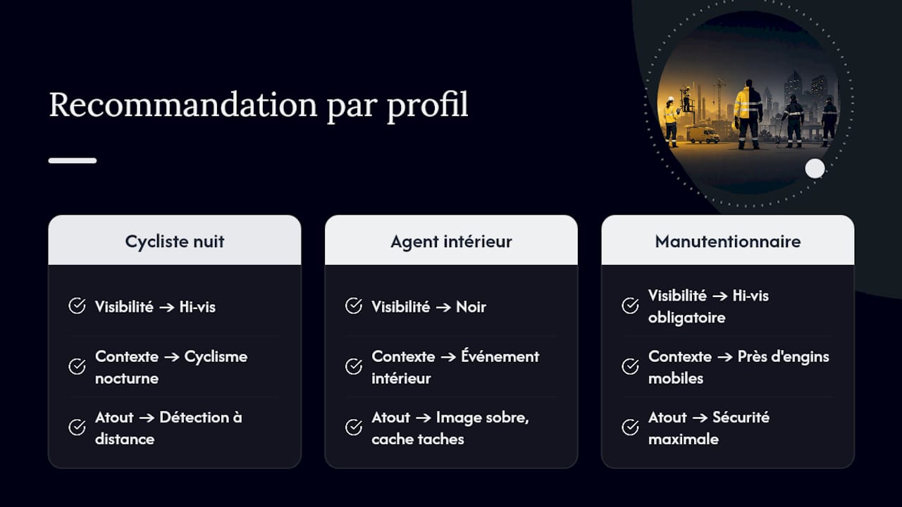 Sélection du vêtement en fonction de trois activités