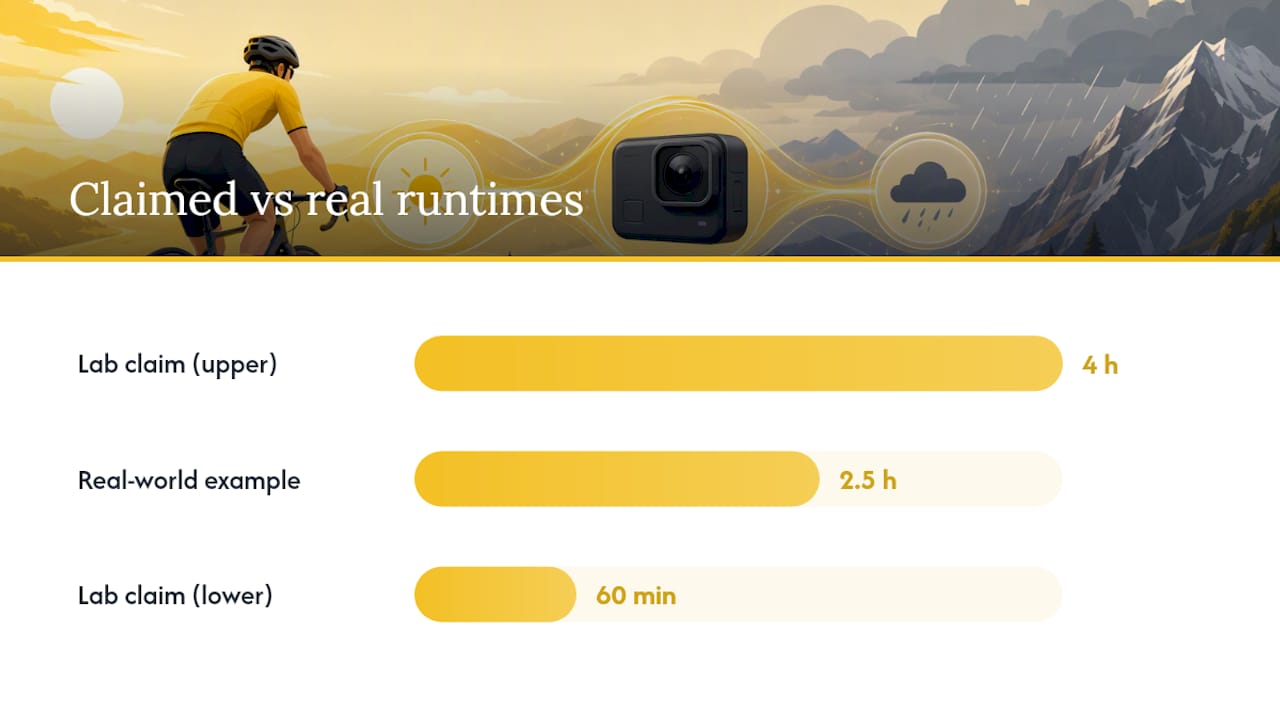 Bike Camera Battery Life: Claimed Runtime vs. Real-World Results — overview diagram