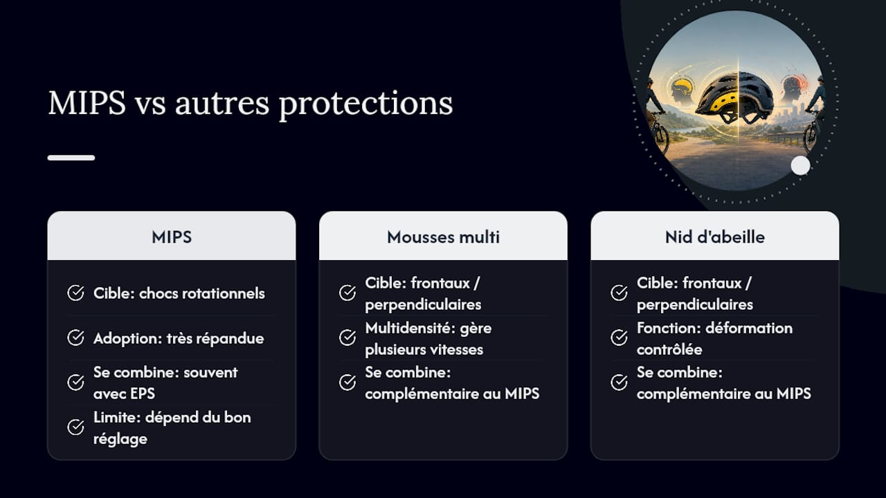 MIPS face aux autres technologies de protection cycliste — overview diagram