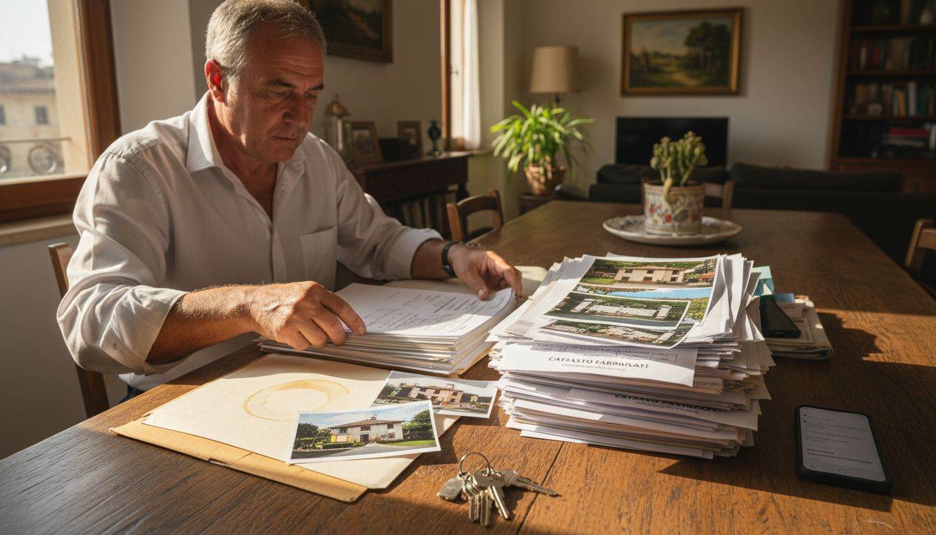 Un uomo raccoglie tutti i documenti necessari per far valutare la propria casa.