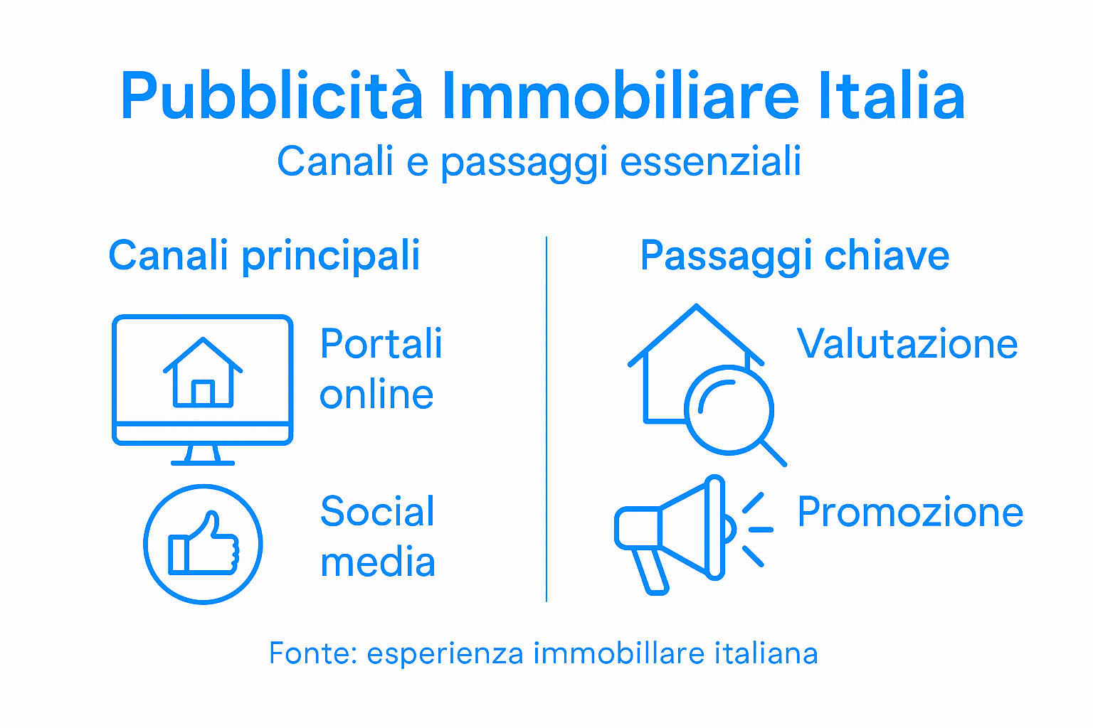 Panoramica grafica dei principali canali e delle fasi della pubblicità immobiliare