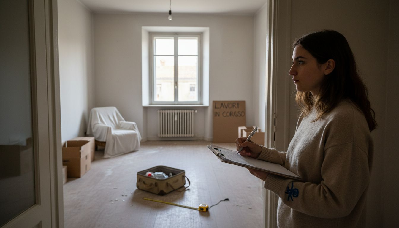 Una donna prende nota delle specifiche tecniche di un immobile.