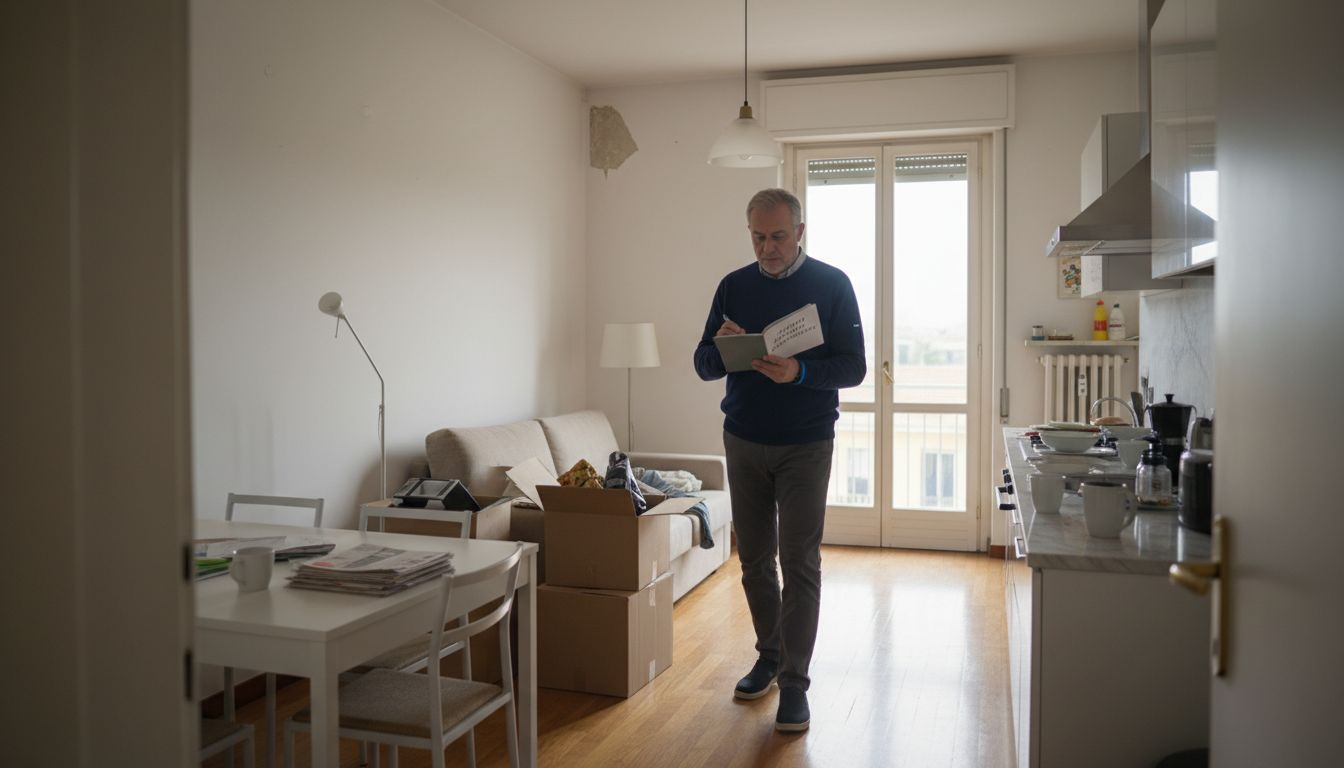 Un uomo visita una casa in vendita, colpito dalla sua luminosità.