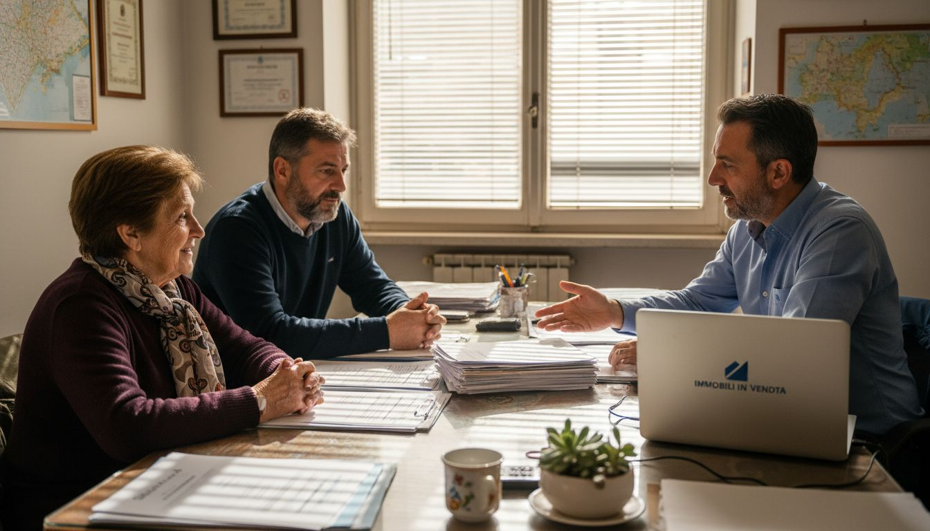 Una famiglia si rivolge a un esperto immobiliare per valutare cosa fare con una casa ricevuta in eredità.
