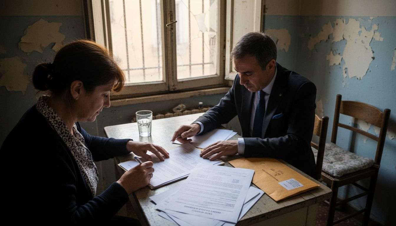 Una donna si reca dal notaio per firmare i documenti relativi all’eredità.