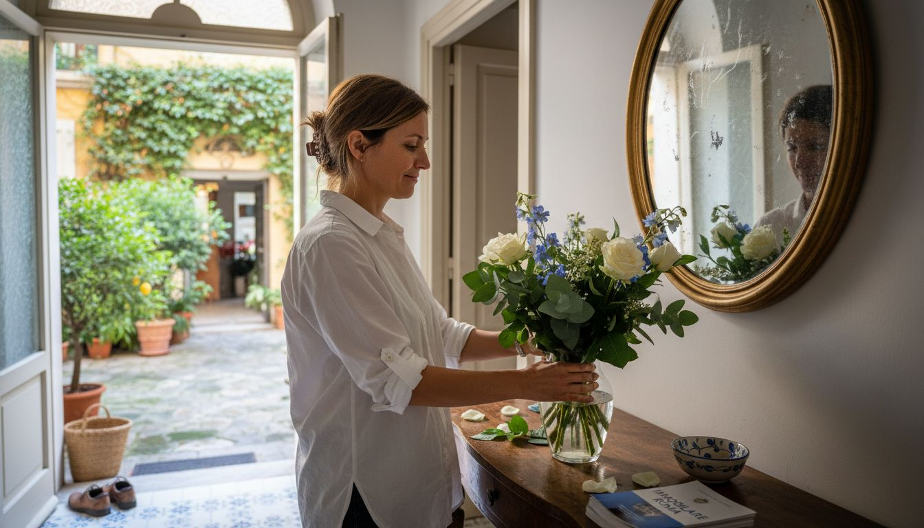 Donna che prepara l’ingresso della casa appena ereditata
