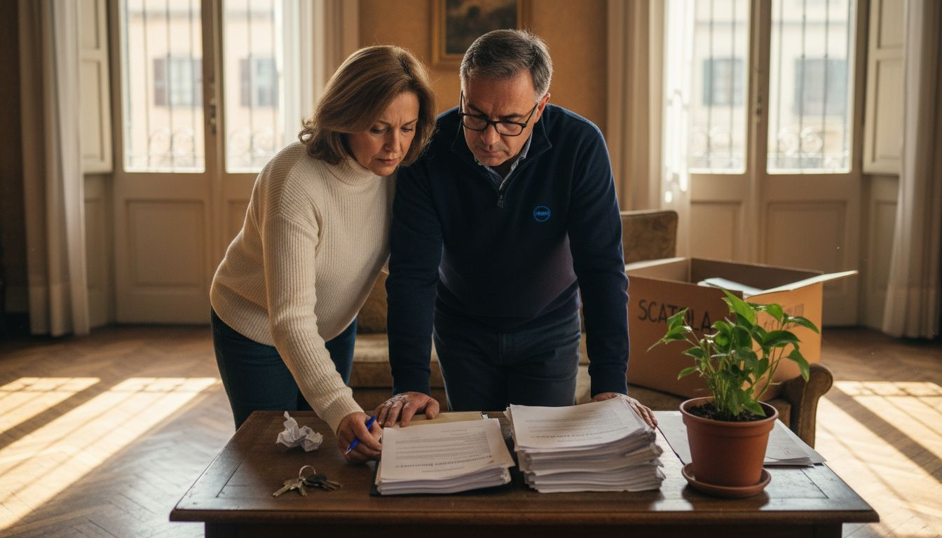 Coppia che esamina i documenti relativi alla casa ricevuta in eredità