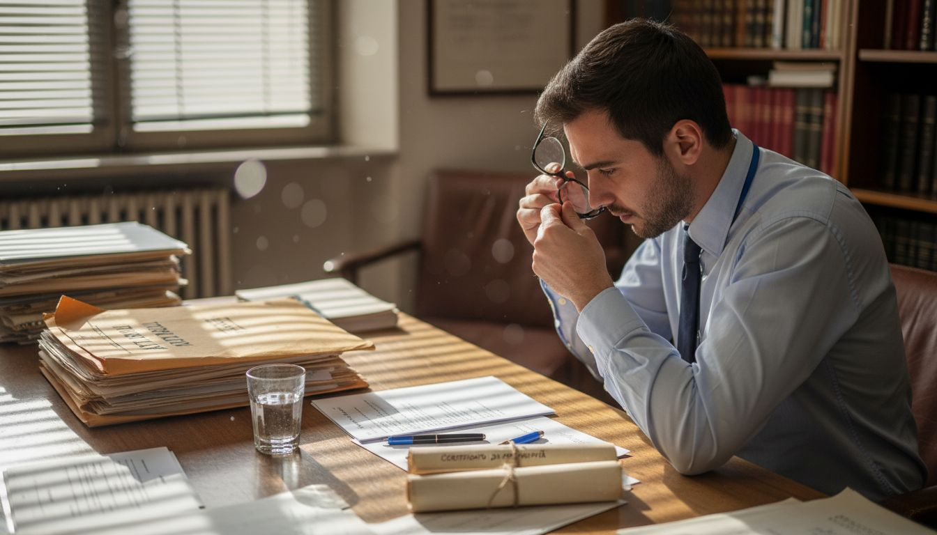 Uomo alle prese con la gestione delle pratiche di successione immobiliare