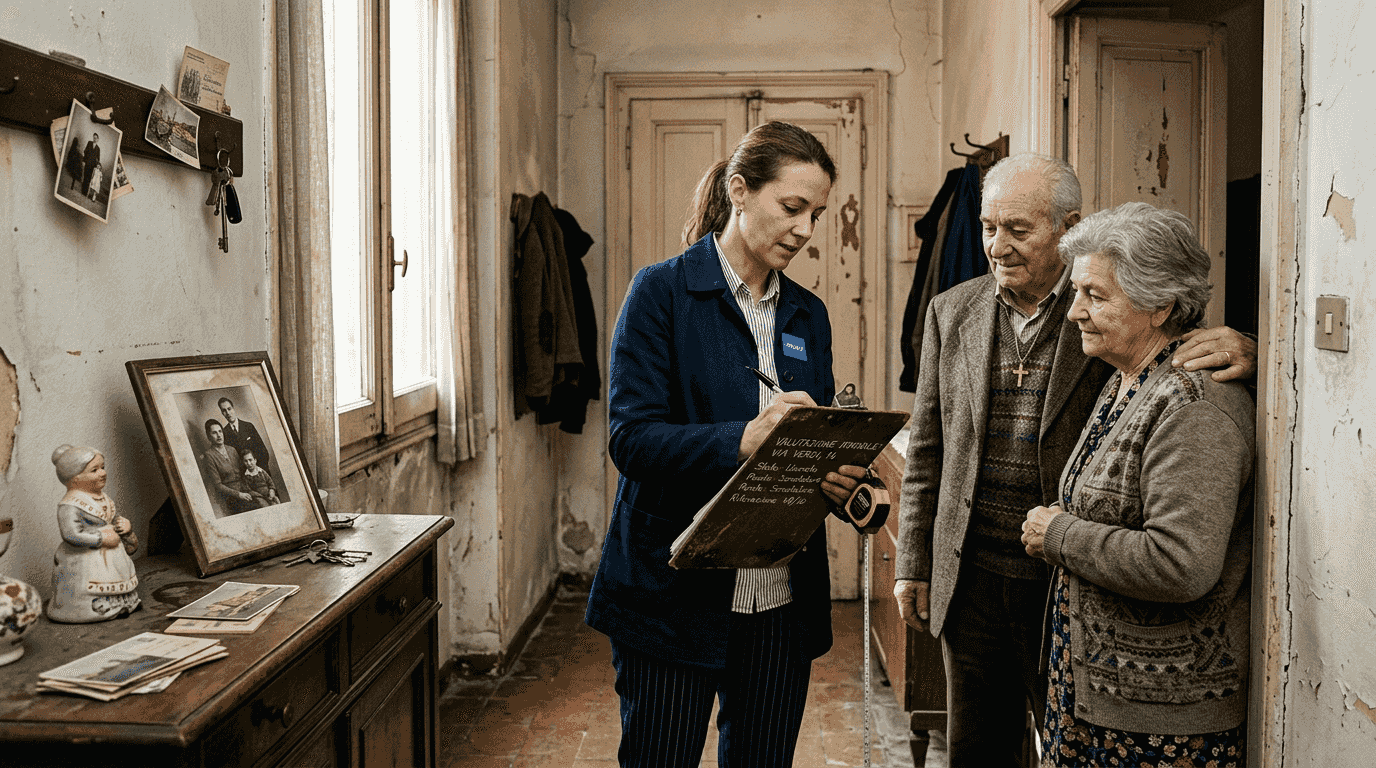 Il perito e gli eredi stanno effettuando un sopralluogo nell’abitazione ricevuta in eredità.