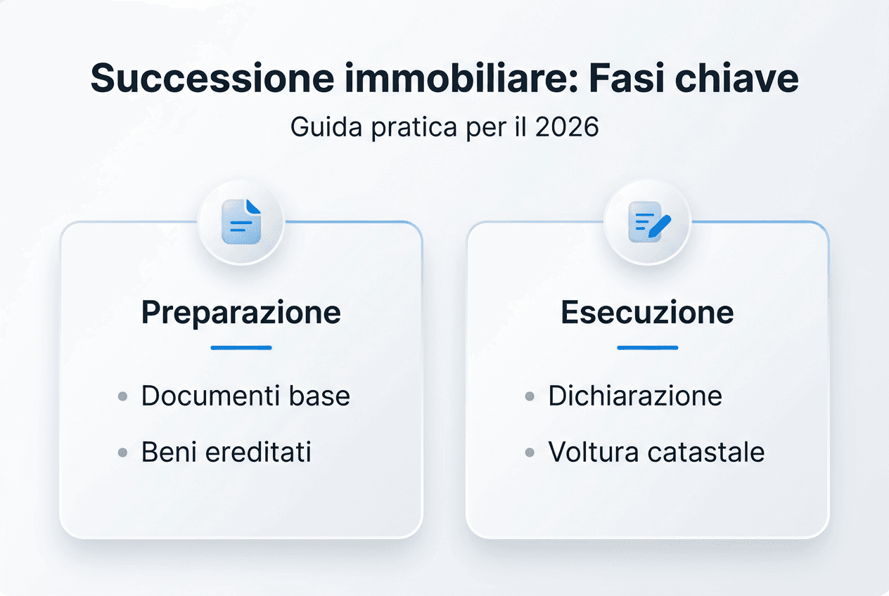 Schema illustrativo dei passaggi fondamentali della successione immobiliare