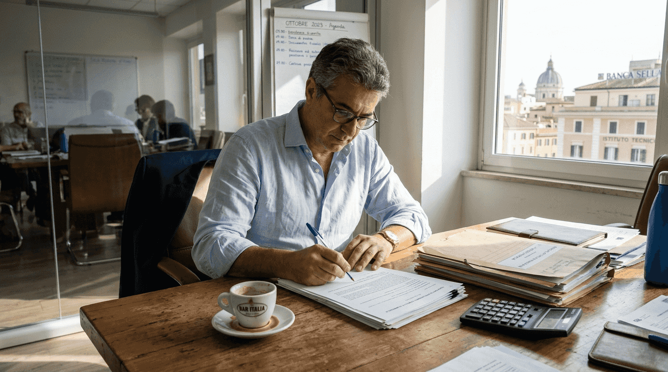 Uomo alle prese con la documentazione per una successione immobiliare