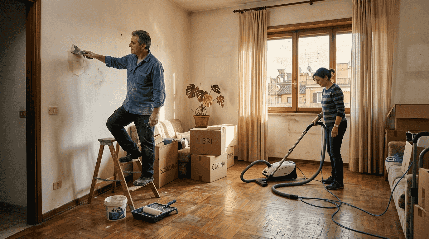 Coppia impegnata nei lavori di casa