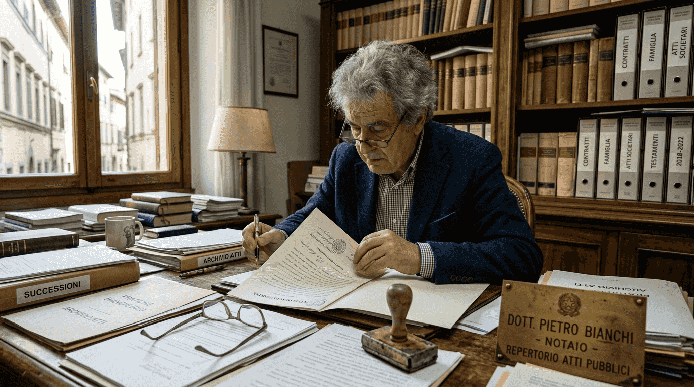 Il notaio verifica la regolarità degli atti di successione relativi agli immobili.