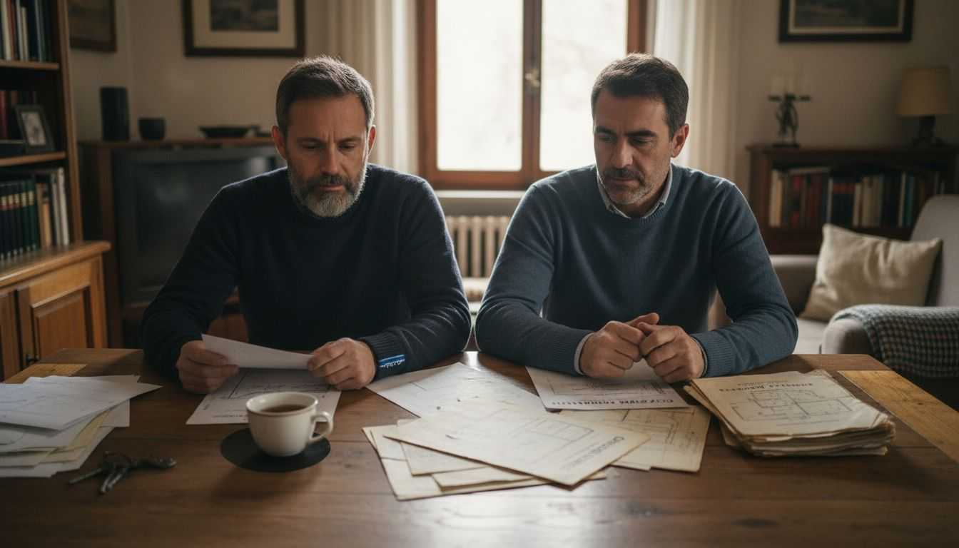 I familiari stanno valutando insieme le carte relative all’eredità della casa.