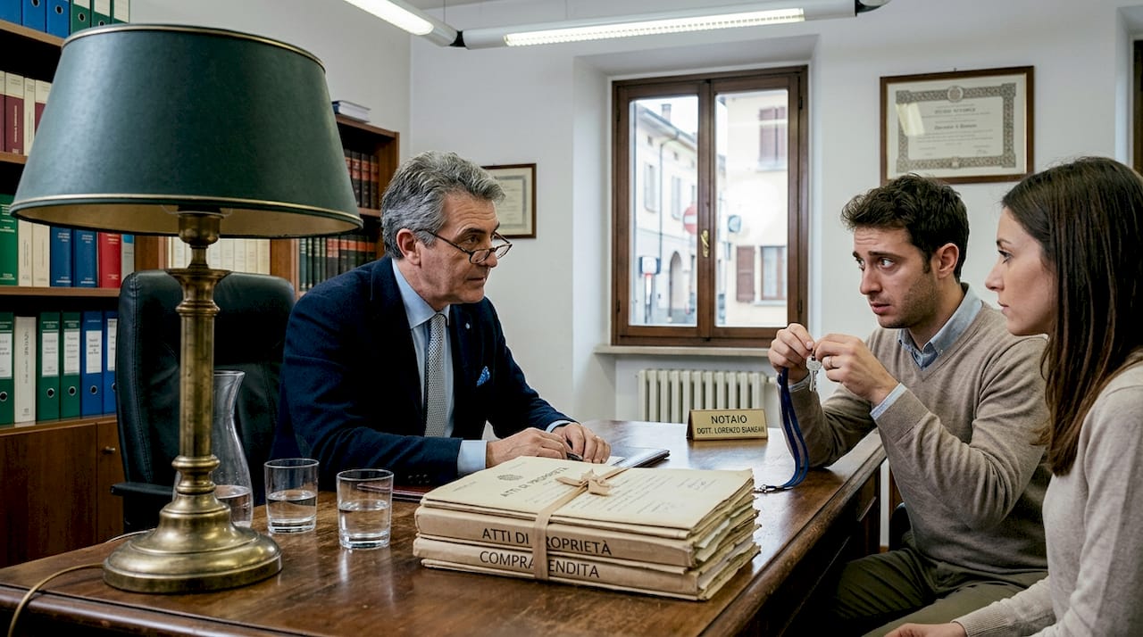 Il notaio incontra i clienti per la firma dell’atto di compravendita immobiliare.