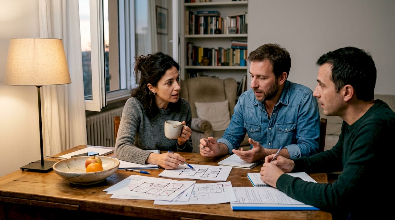 Gli eredi si confrontano insieme sulla decisione di vendere la casa.